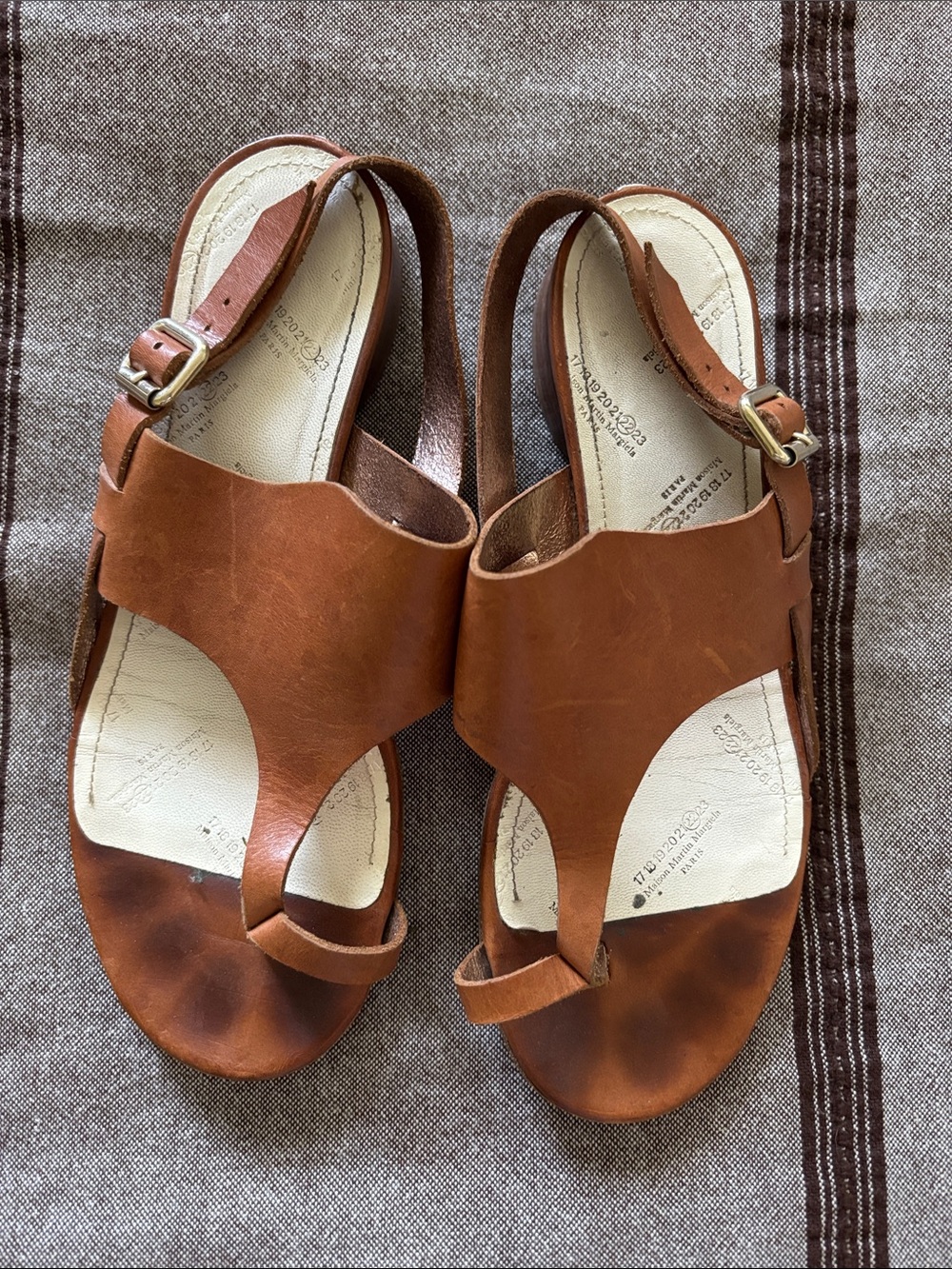 Maison Martin Margiela Brown Leather Toe-Loop Slingback Sandals